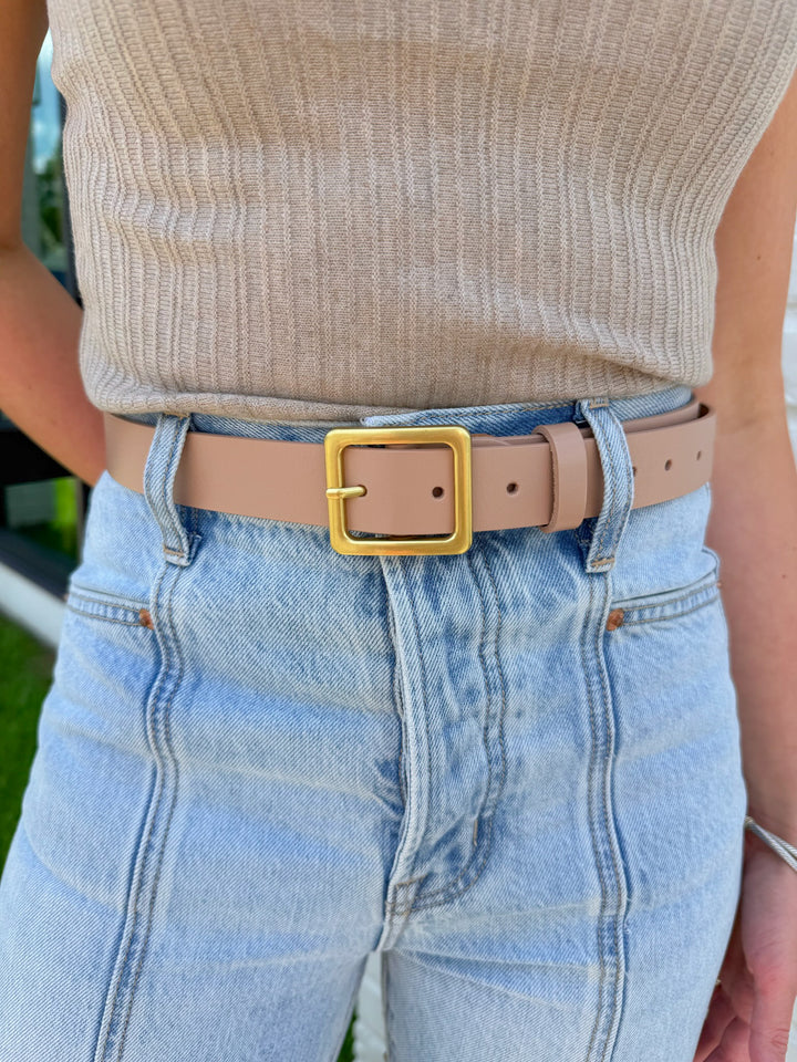 RENEE LEATHER SQUARE BUCKLE BELT