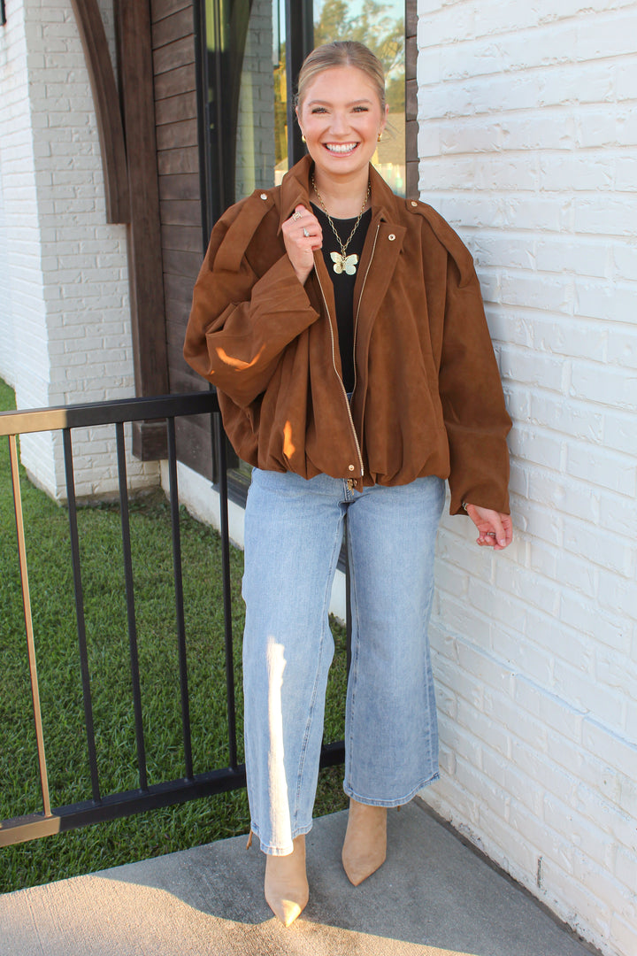 OUT AND ABOUT MOCHA BOMBER JACKET