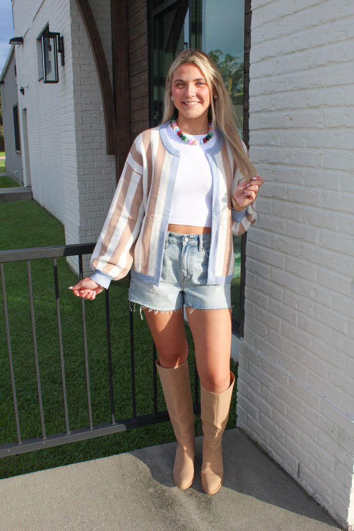 SOFT STRIPE OPEN FRONT CARDIGAN