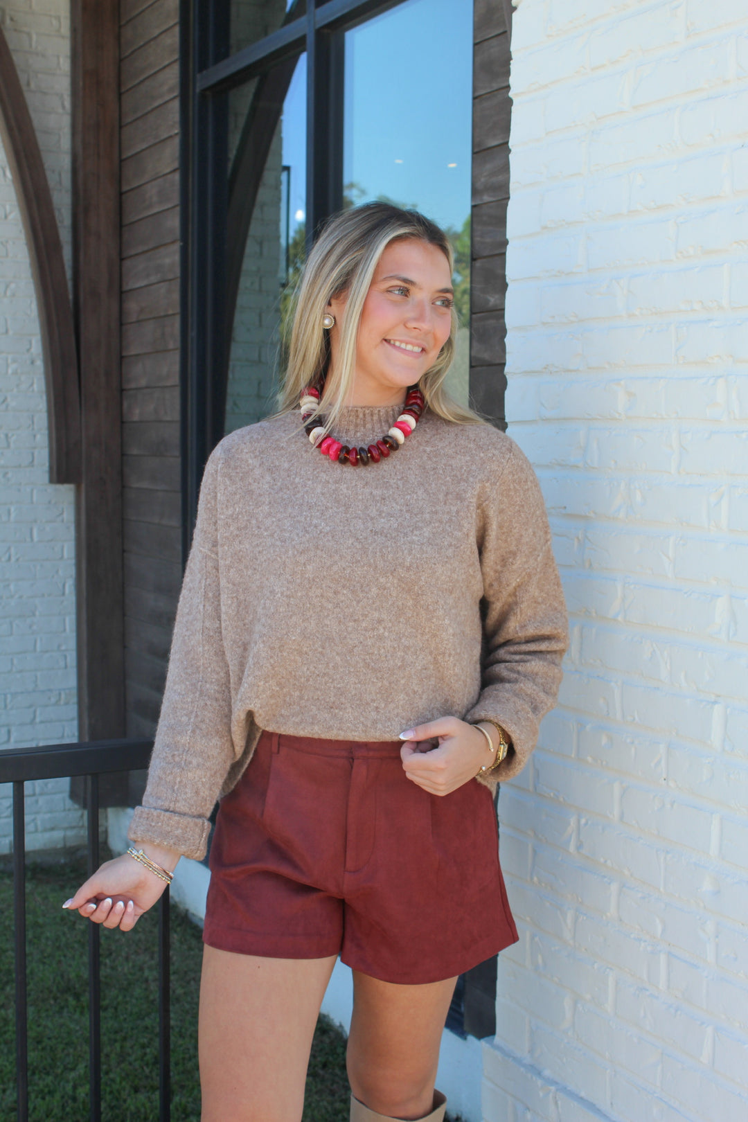 THE JUST RIGHT MOCHA MOCK NECK SWEATER