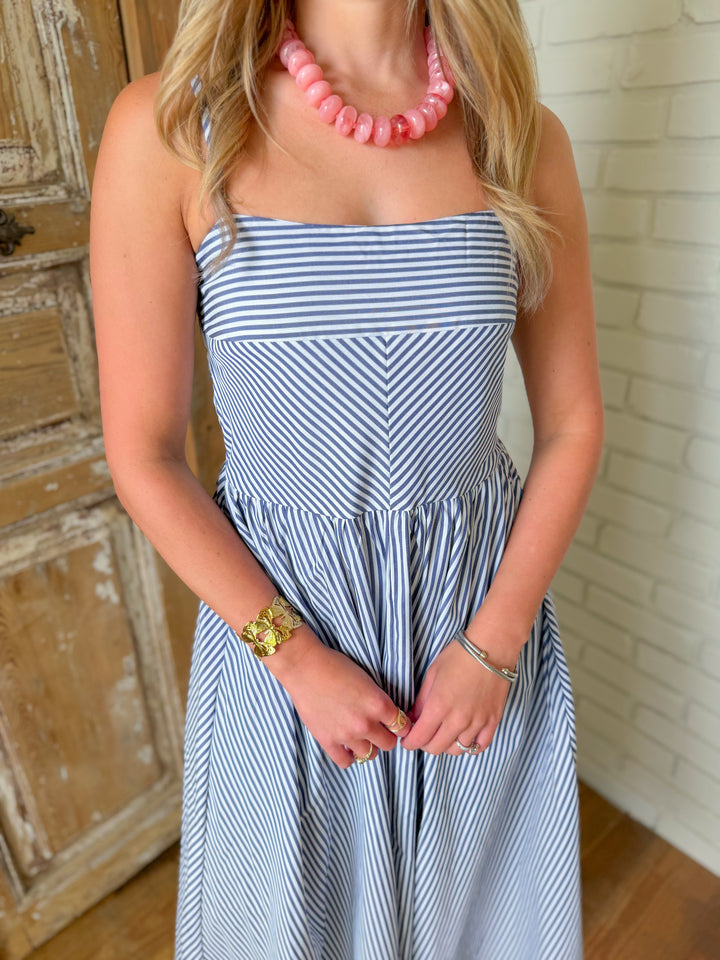THE ELISE PINSTRIPE MIDI DRESS