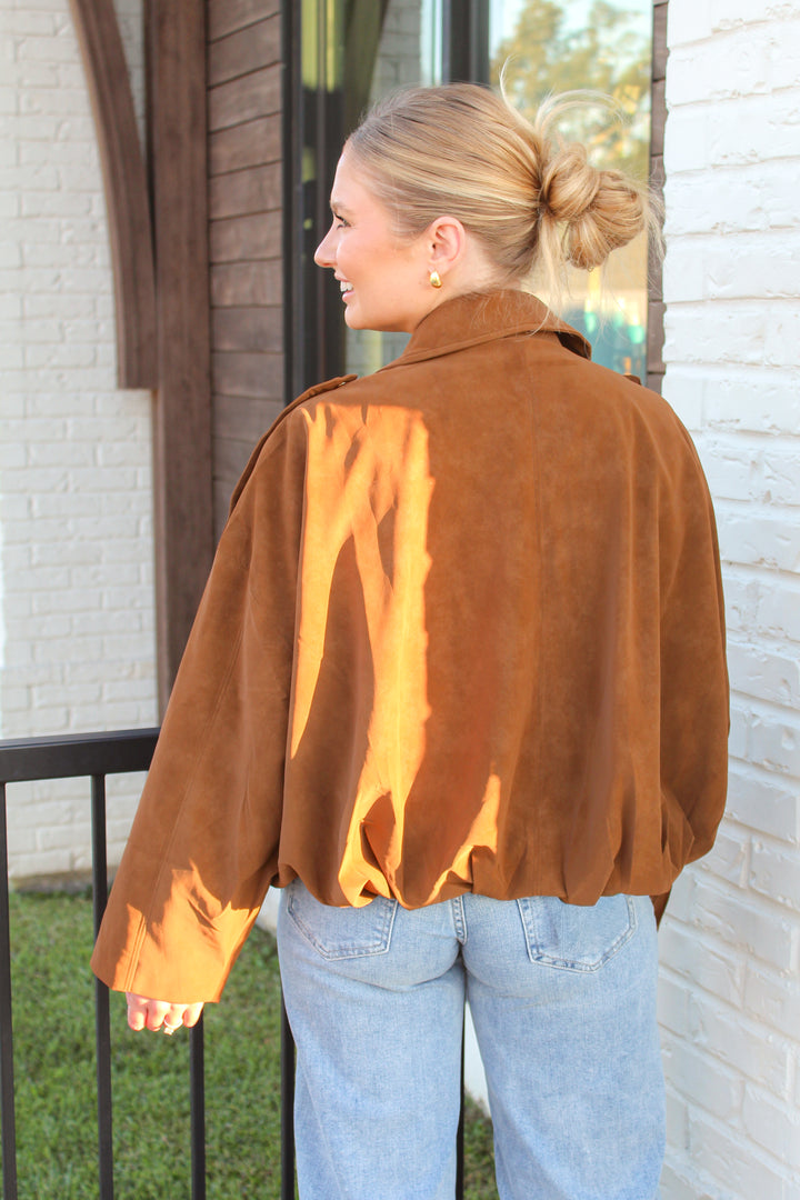 OUT AND ABOUT MOCHA BOMBER JACKET