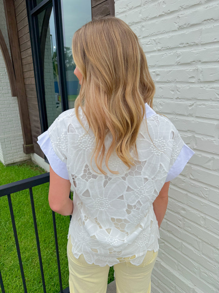 TIMELESS WHITE EYELET EMBROIDERED TOP