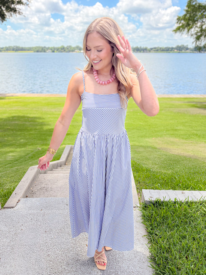 THE ELISE PINSTRIPE MIDI DRESS