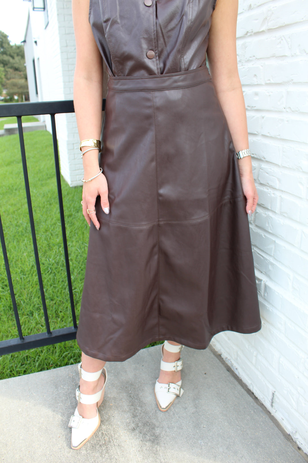 FAUX LEATHER MIDI SKIRT