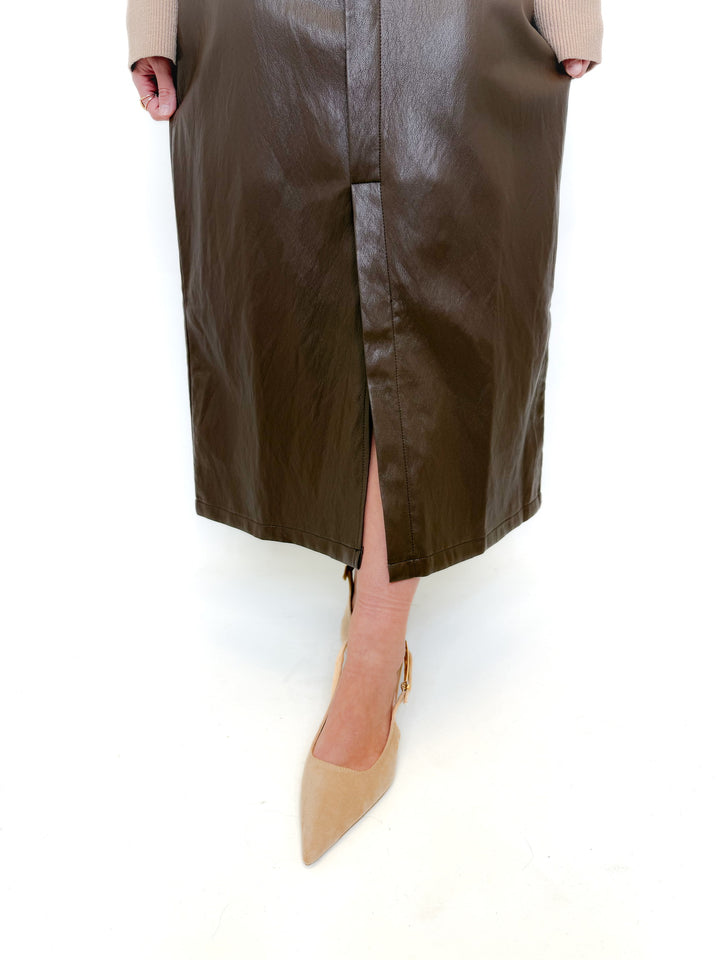 CITY EDGE LEATHER MIDI SKIRT
