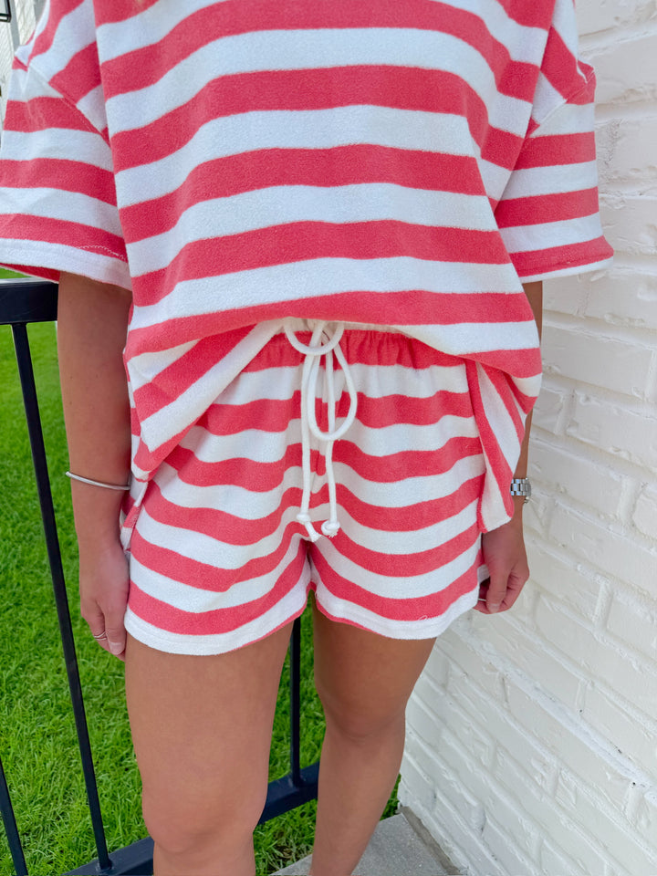SET THE MOOD STRIPED TERRY CLOTH SET SHORTS