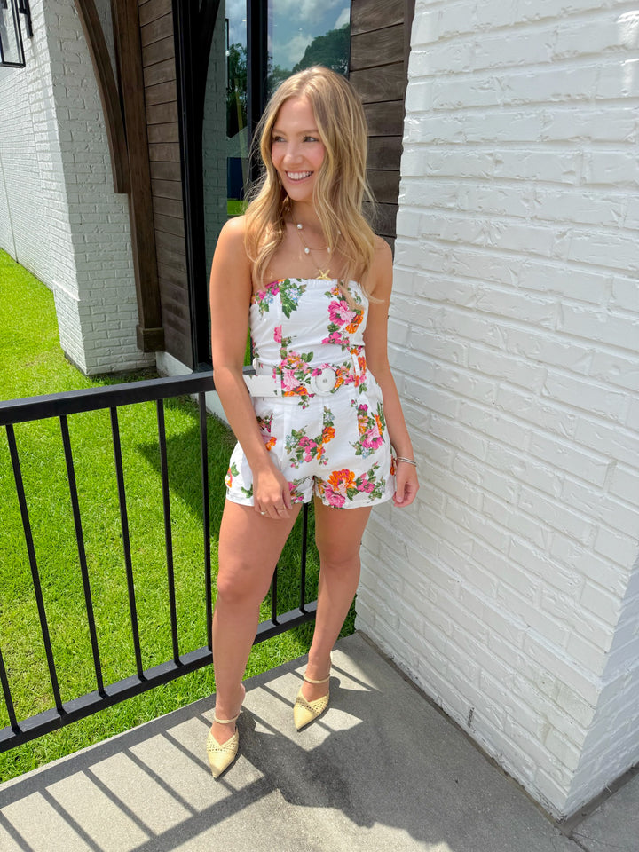DAISY FLORAL STRAPLESS ROMPER
