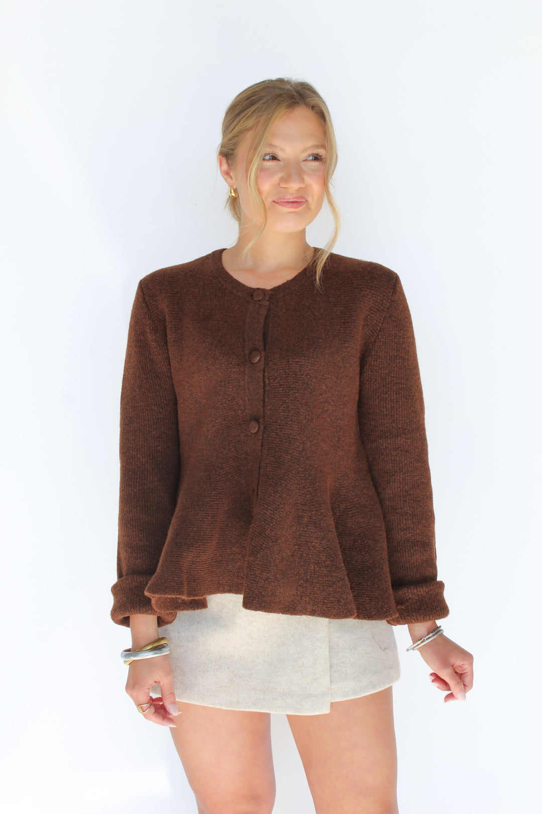MARIELLE FLARE BOTTOM BROWN SWEATER