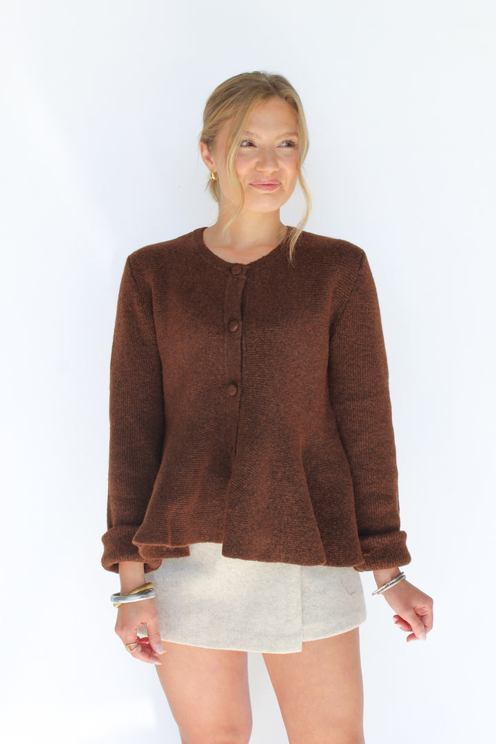 MARIELLE FLARE BOTTOM BROWN SWEATER
