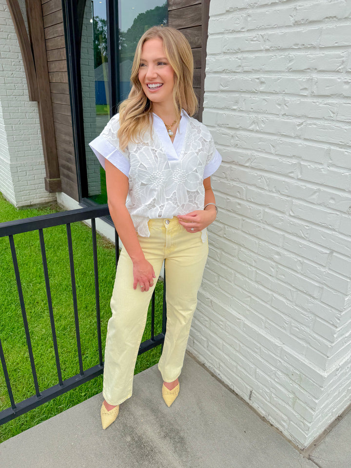 TIMELESS WHITE EYELET EMBROIDERED TOP