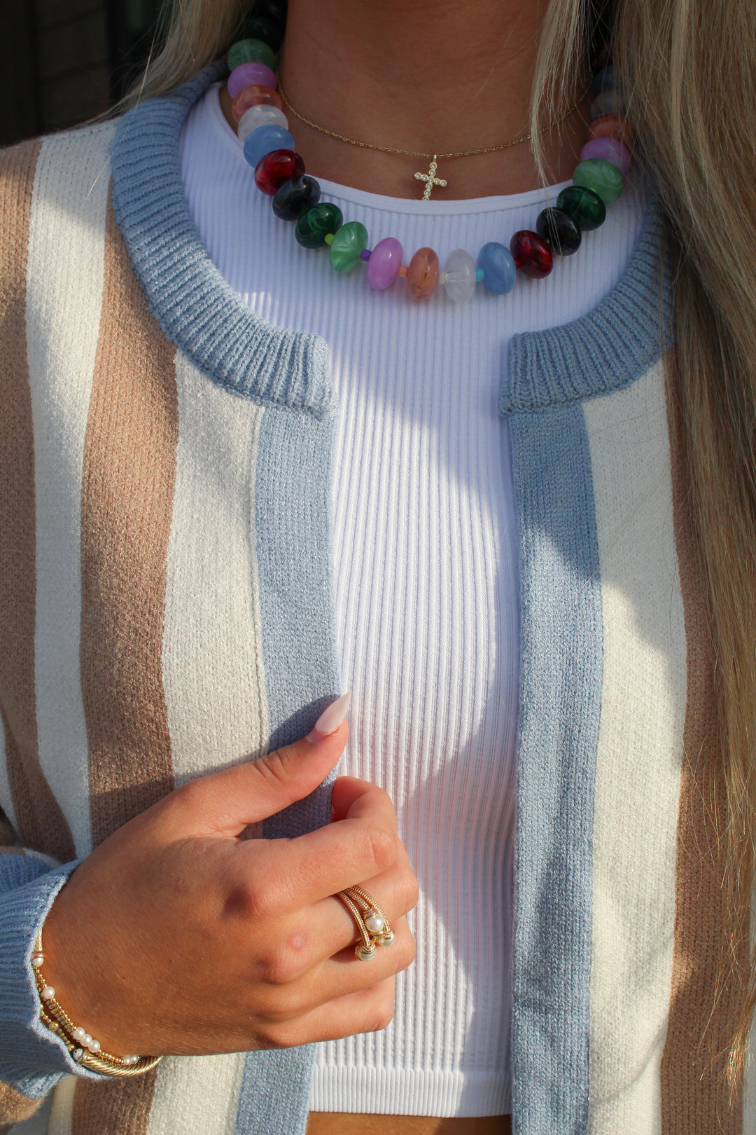 SOFT STRIPE OPEN FRONT CARDIGAN