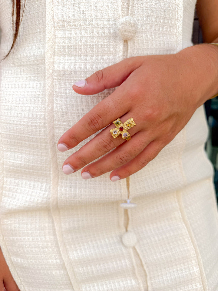 SOFIE COLORFUL STUDDED CROSS RING