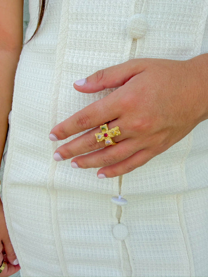 SOFIE COLORFUL STUDDED CROSS RING
