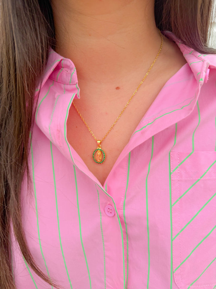 BLESSED MOTHER COLORFUL CZ PENDANT NECKLACE