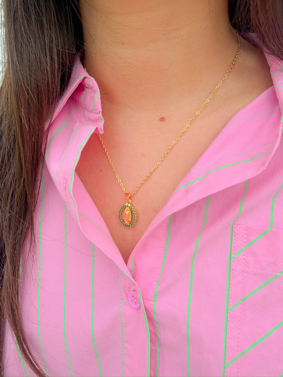 BLESSED MOTHER COLORFUL CZ PENDANT NECKLACE