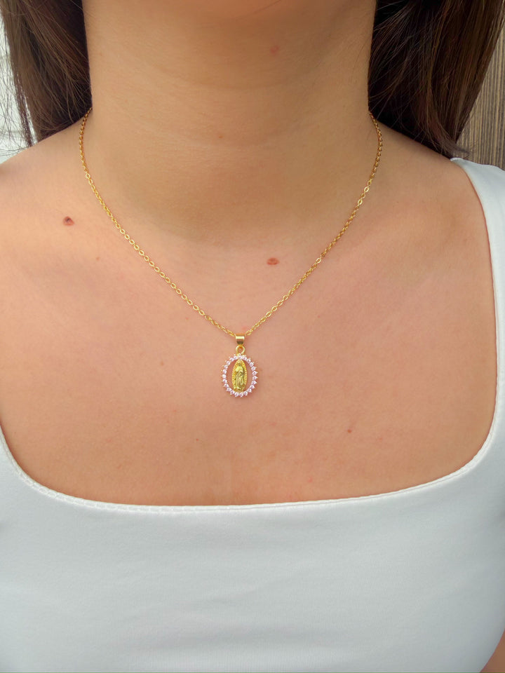 BLESSED MOTHER COLORFUL CZ PENDANT NECKLACE
