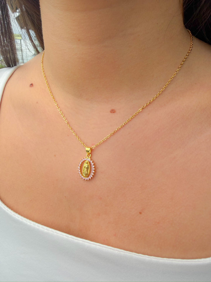 BLESSED MOTHER COLORFUL CZ PENDANT NECKLACE