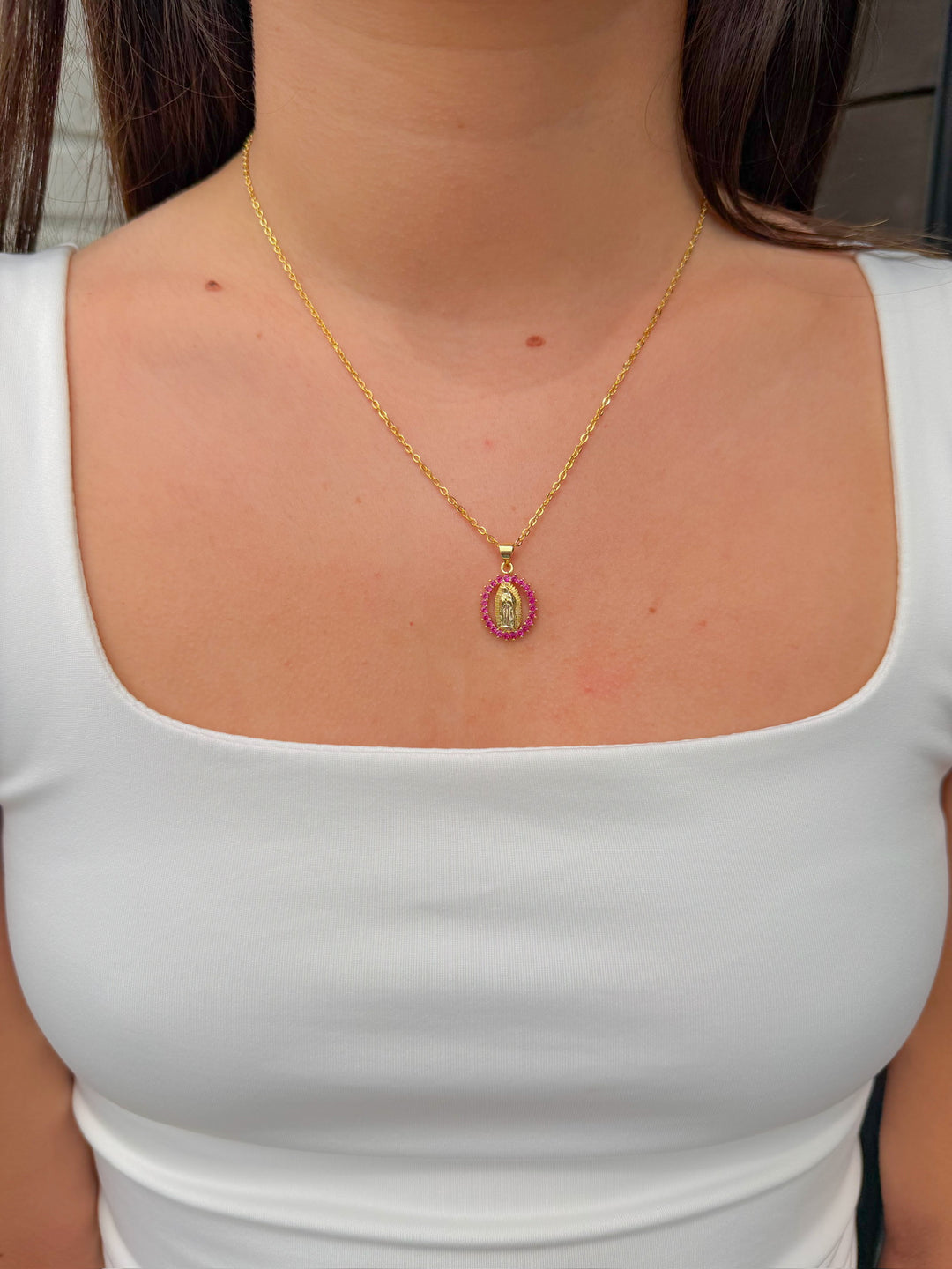 BLESSED MOTHER COLORFUL CZ PENDANT NECKLACE