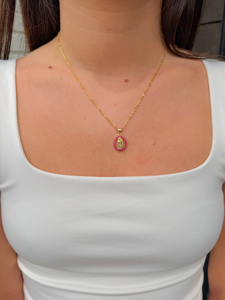 BLESSED MOTHER COLORFUL CZ PENDANT NECKLACE