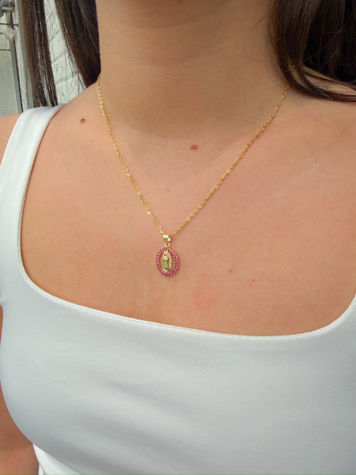 BLESSED MOTHER COLORFUL CZ PENDANT NECKLACE