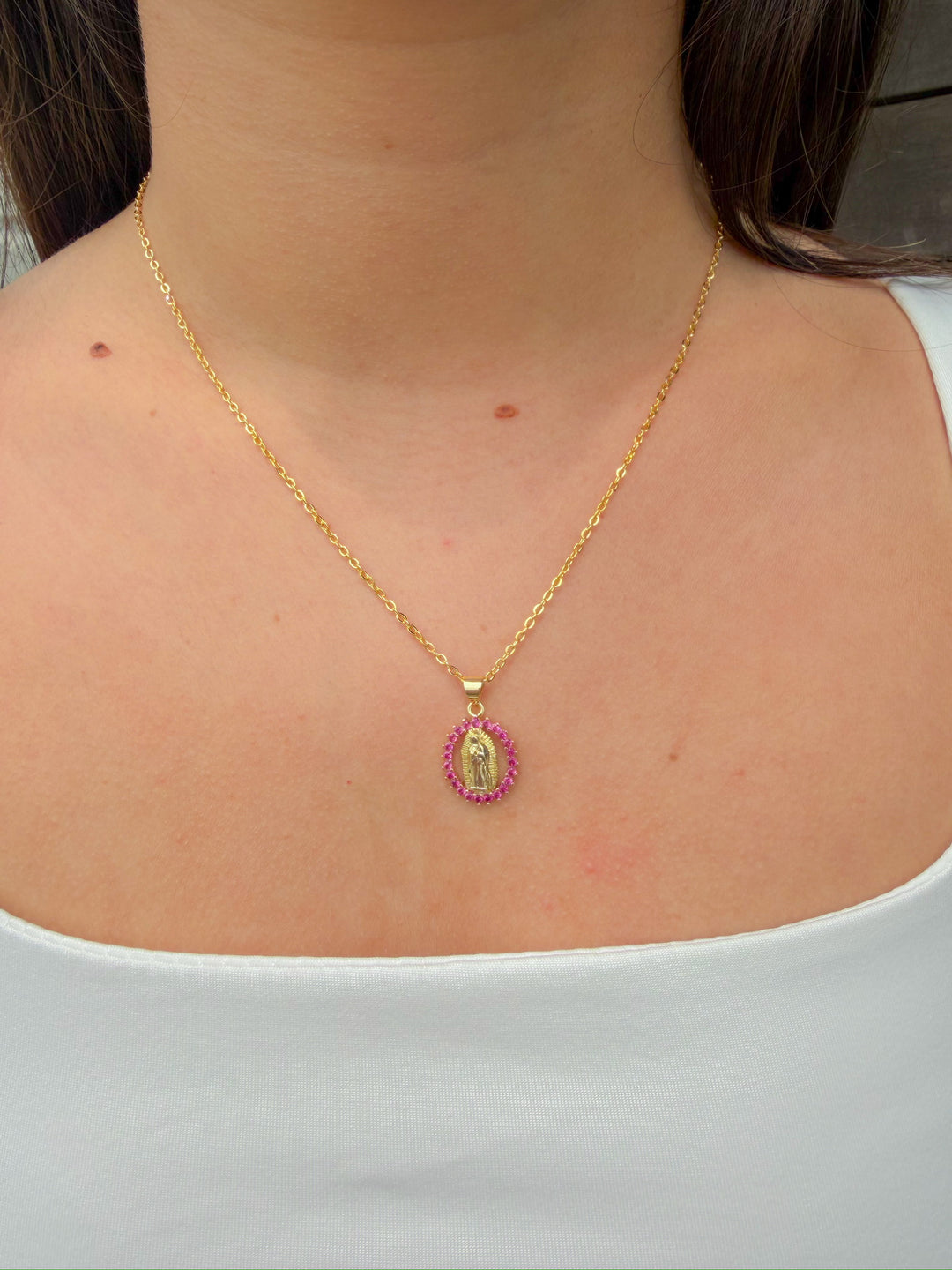 BLESSED MOTHER COLORFUL CZ PENDANT NECKLACE