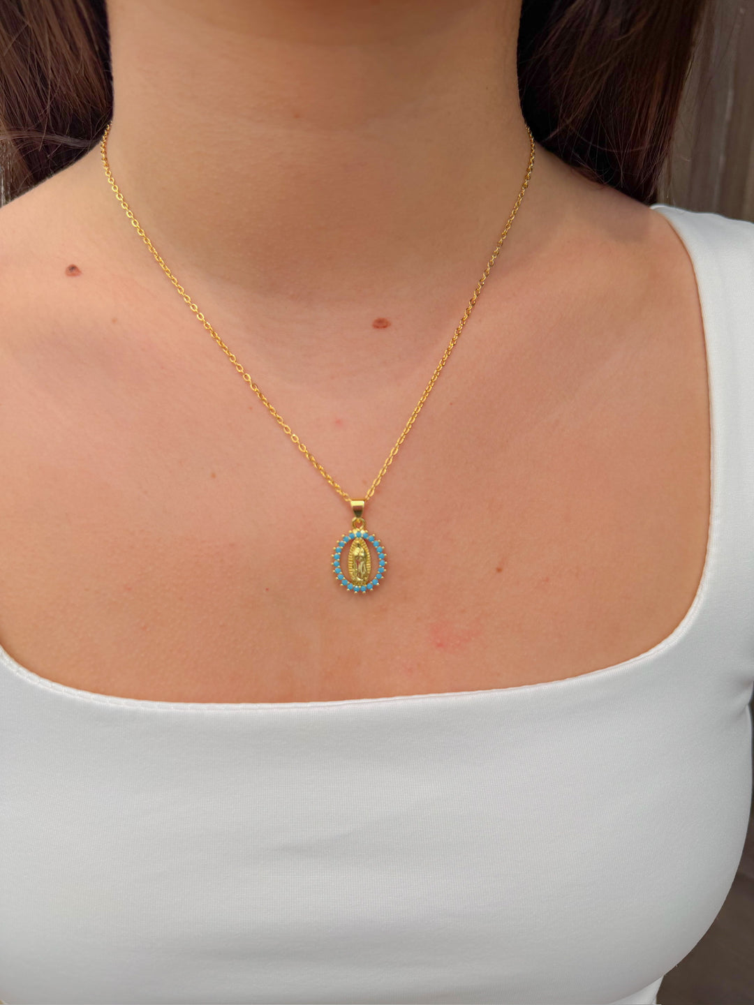 BLESSED MOTHER COLORFUL CZ PENDANT NECKLACE