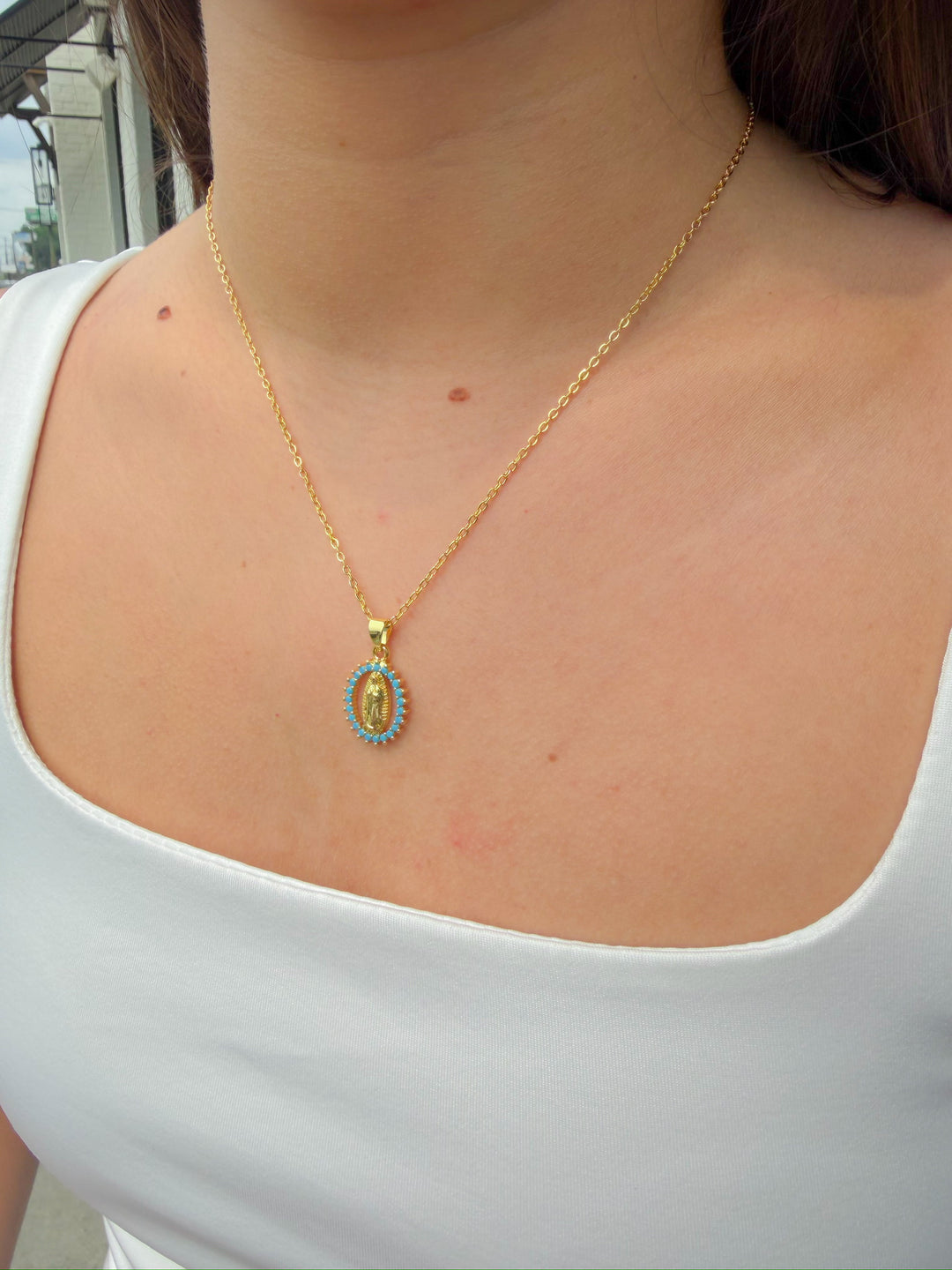 BLESSED MOTHER COLORFUL CZ PENDANT NECKLACE