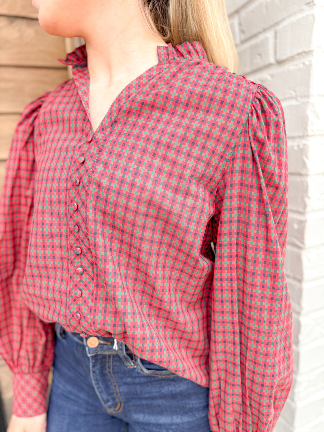 CRANBERRY CHECK BUTTON DOWN