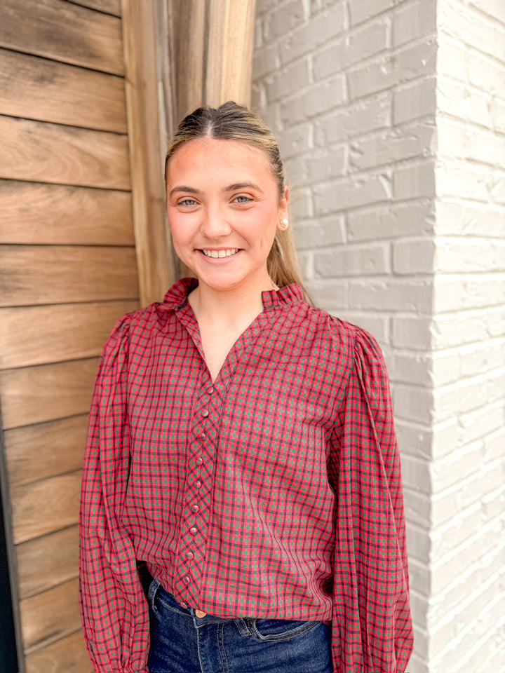 CRANBERRY CHECK BUTTON DOWN