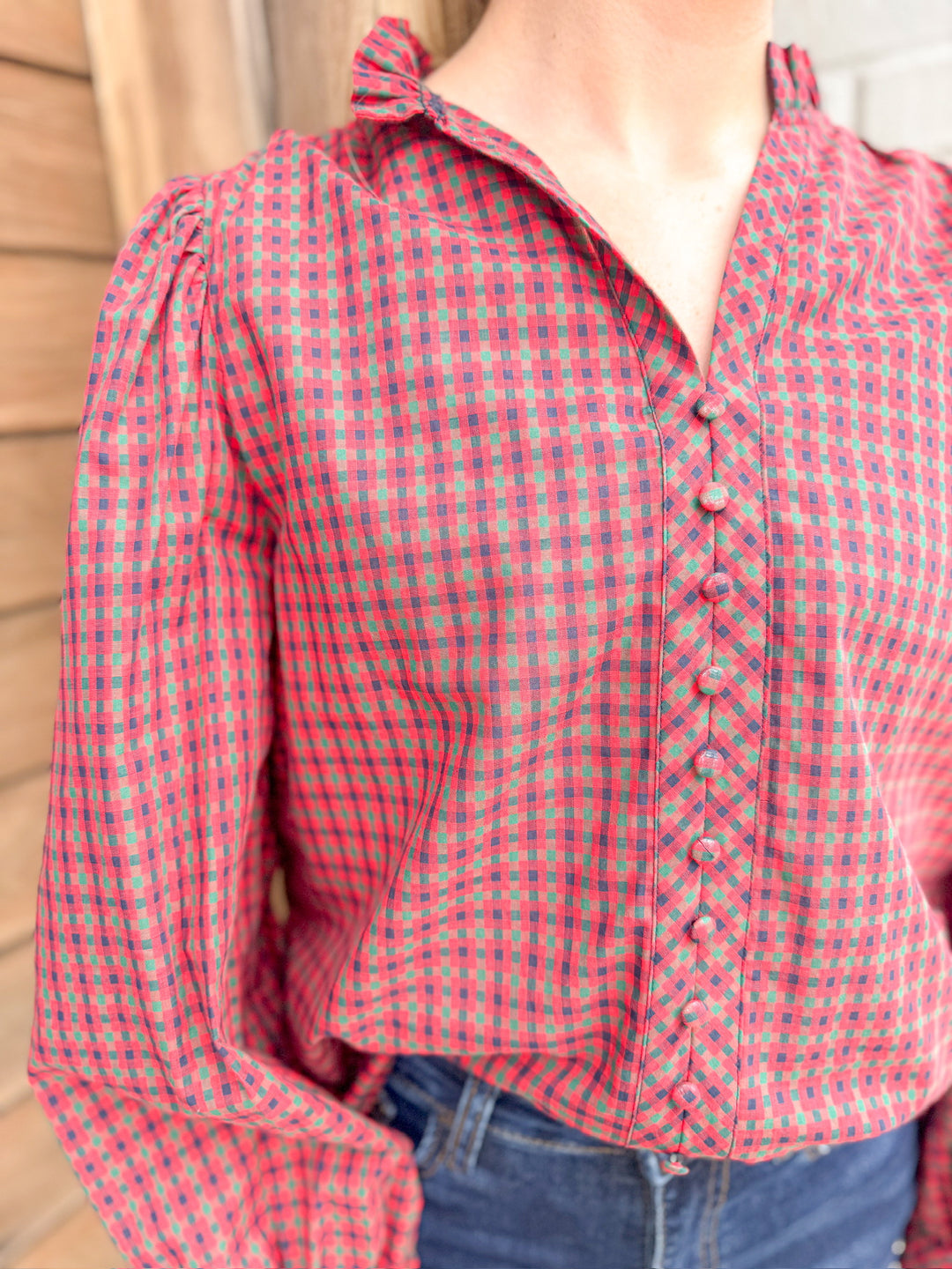 CRANBERRY CHECK BUTTON DOWN