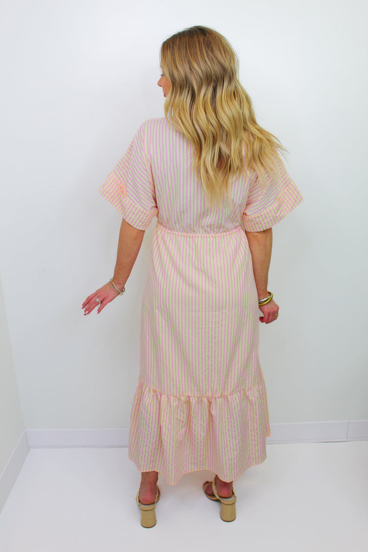 SWEET DAYS PINSTRIPE MIDI DRESS