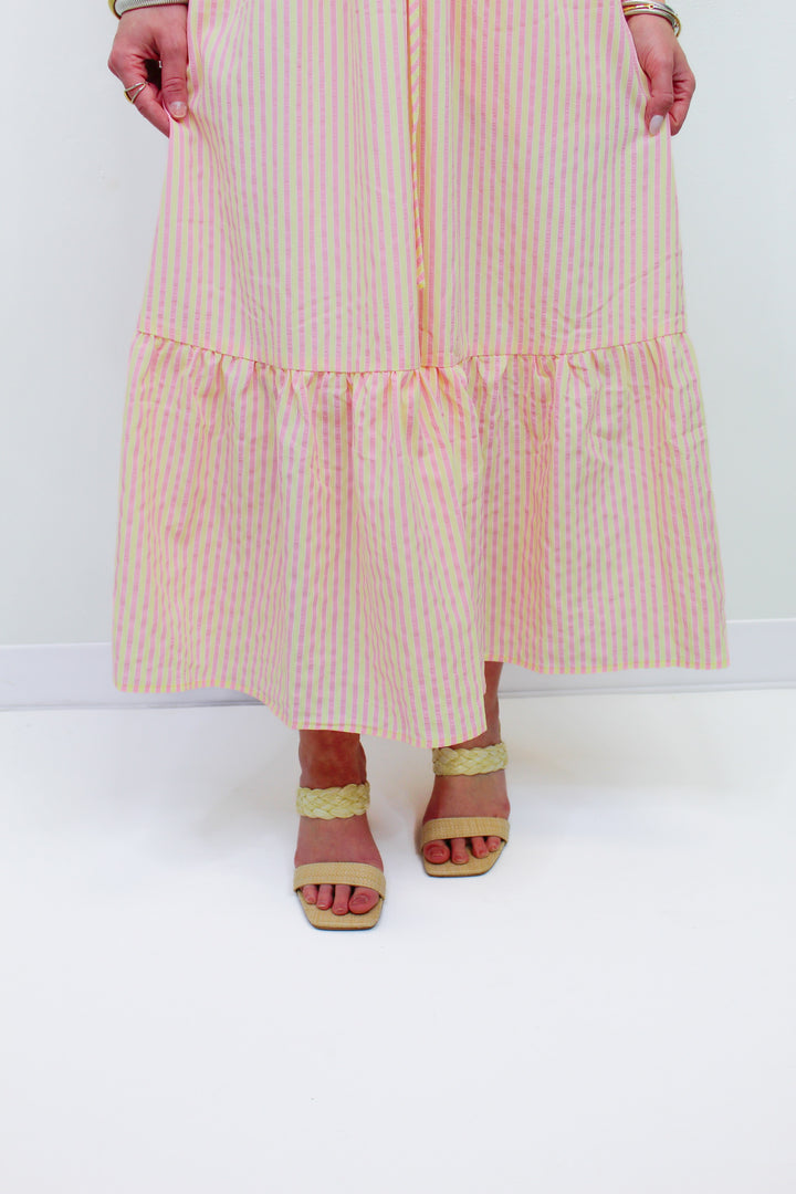 SWEET DAYS PINSTRIPE MIDI DRESS