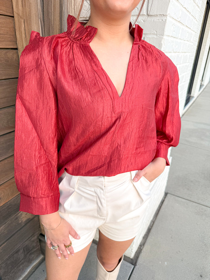 RED ROMANCE TEXTURE BLOUSE