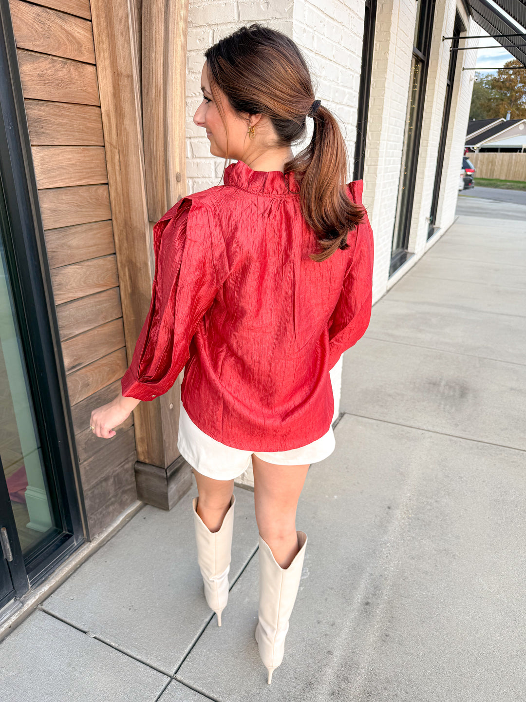 RED ROMANCE TEXTURE BLOUSE