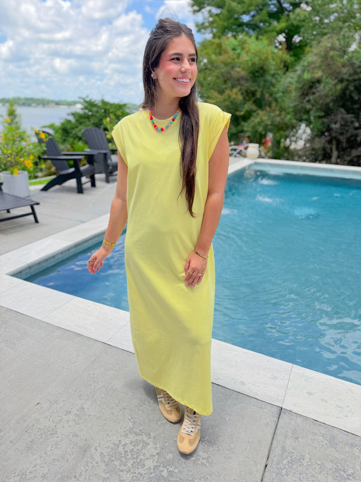 HAPPY PLACE CAP SLEEVE MIDI DRESS