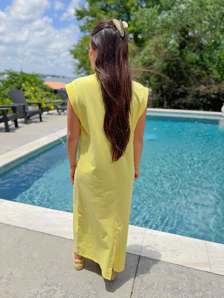 HAPPY PLACE CAP SLEEVE MIDI DRESS