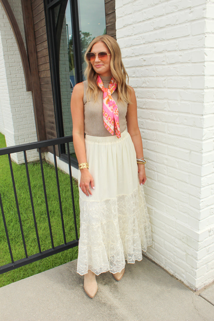 LOVELY IN LACE TRIM MAXI SKIRT