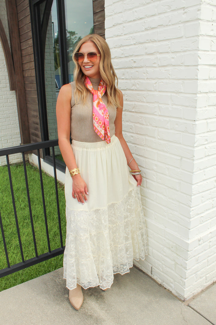 LOVELY IN LACE TRIM MAXI SKIRT