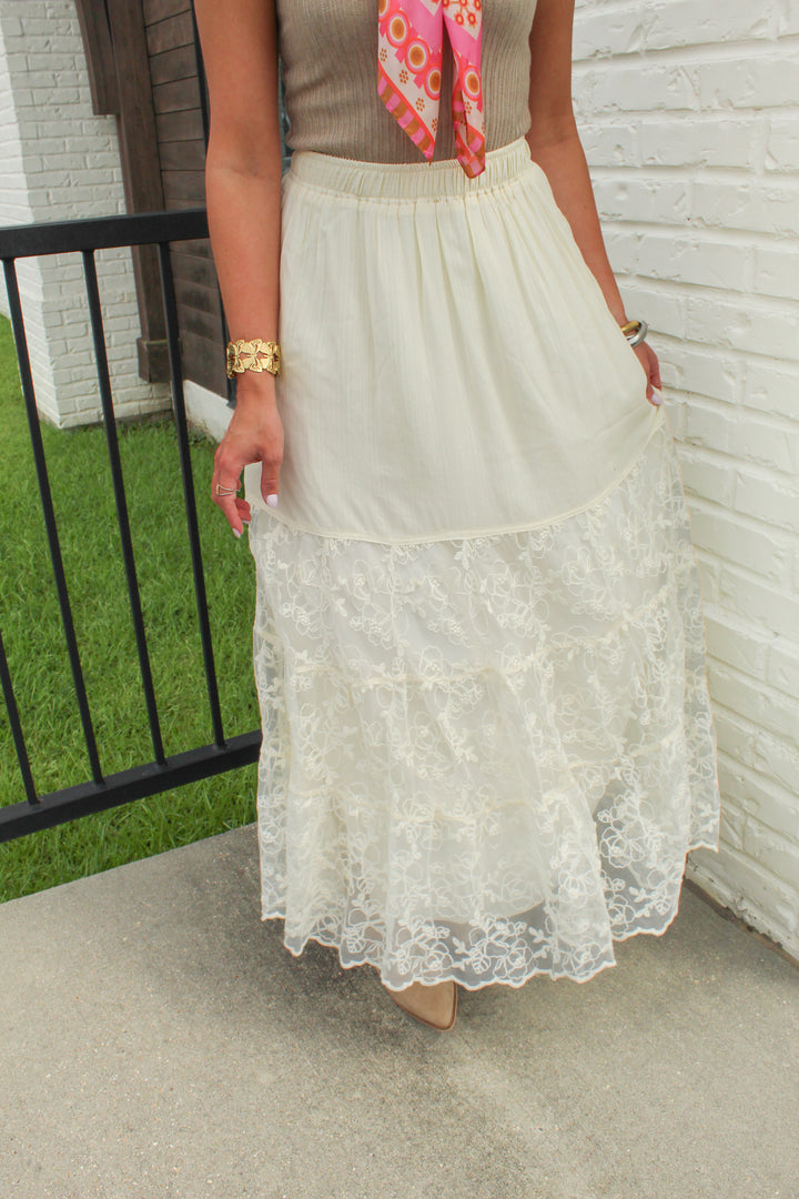 LOVELY IN LACE TRIM MAXI SKIRT