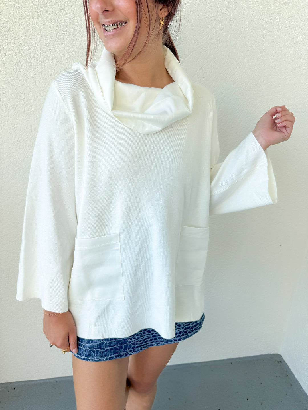 WINTER WHITE MOCK NECK KNIT