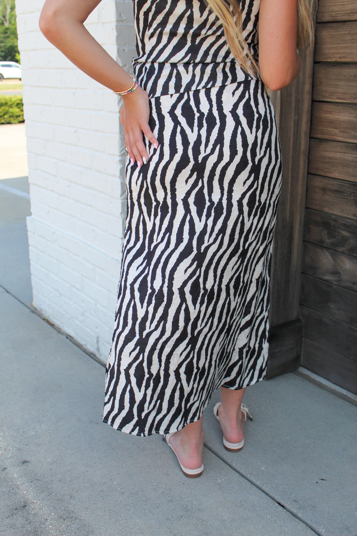 TIGER ICON SATIN SET MIDI SKIRT