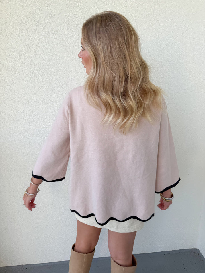 SCALLOPED EDGE MOCK NECK SWEATER