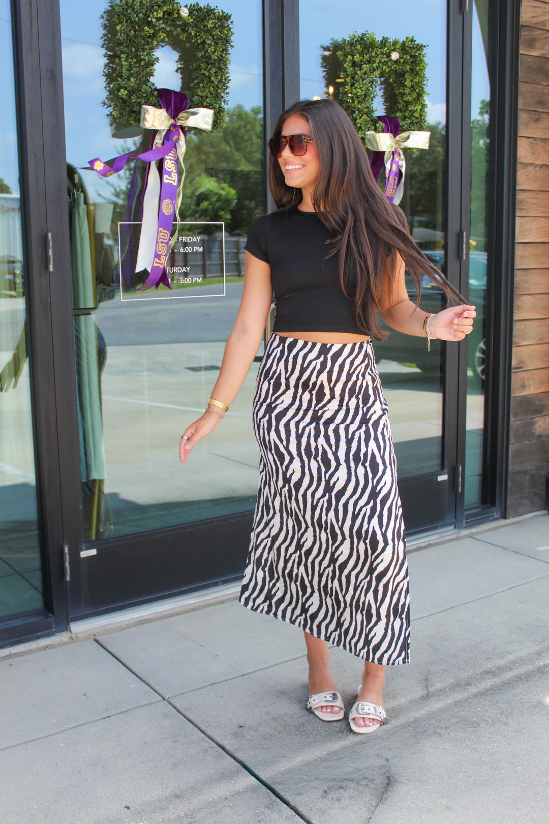 TIGER ICON SATIN SET MIDI SKIRT