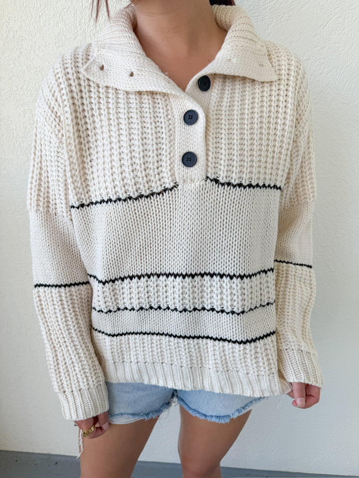 PRE-ORDER: CREAM HALF BUTTON KNIT SWEATER