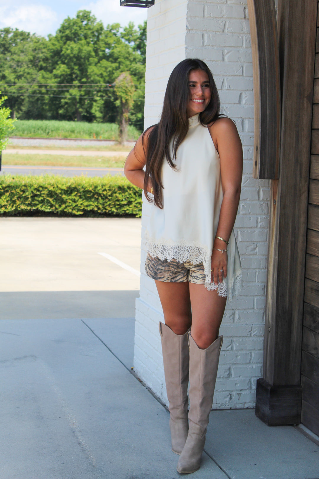 HEART EYES LACE LINED ASYMMETRICAL HALTER NECK
