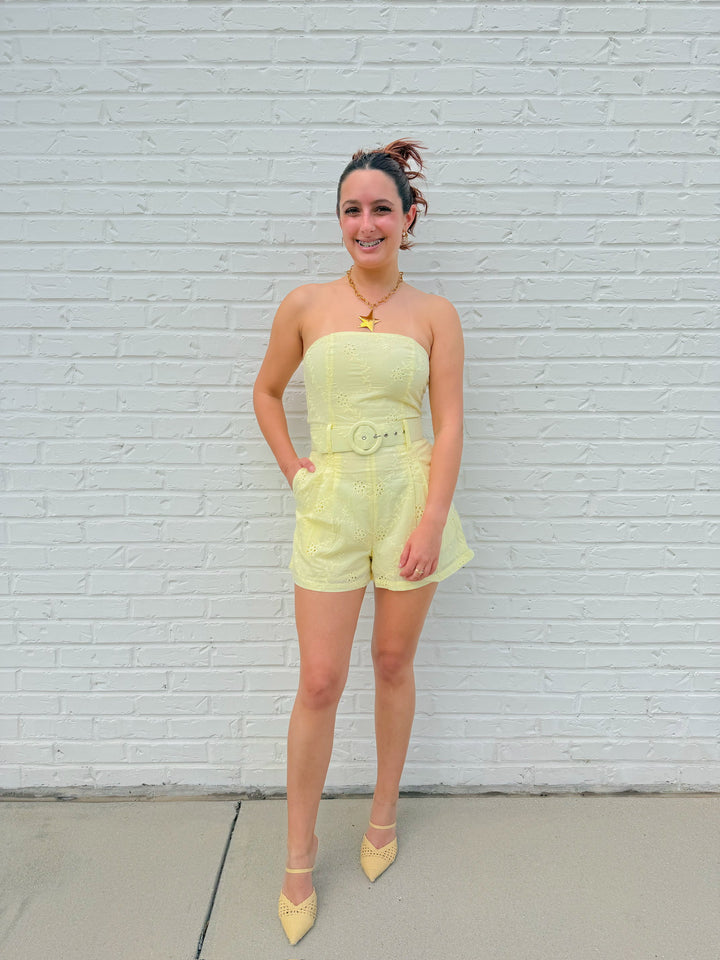 RAY OF SUNSHINE STRAPLESS ROMPER