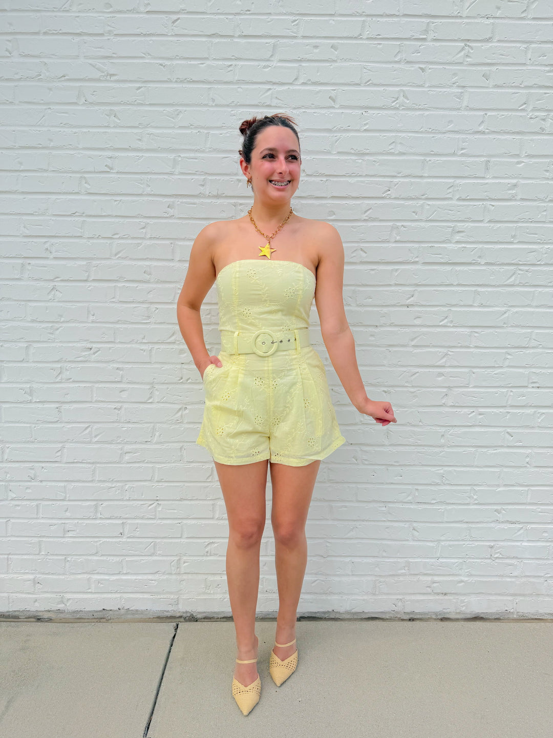 RAY OF SUNSHINE STRAPLESS ROMPER