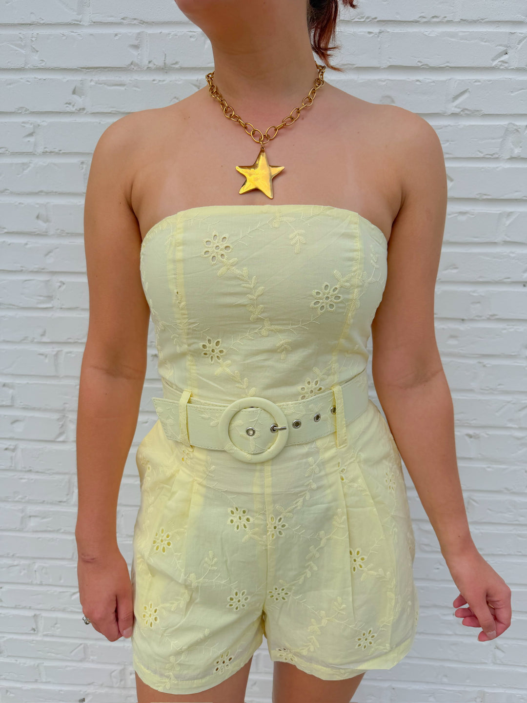 RAY OF SUNSHINE STRAPLESS ROMPER
