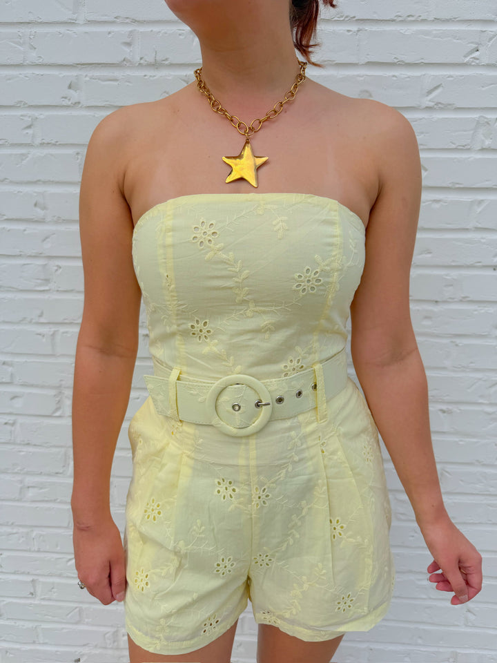 RAY OF SUNSHINE STRAPLESS ROMPER